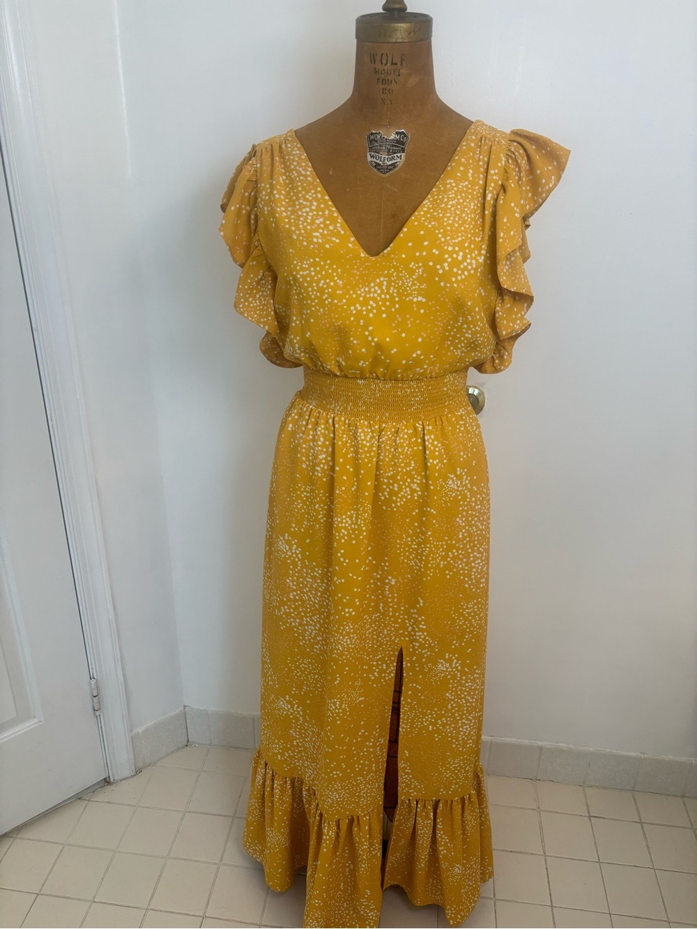 Express Mustard Yellow Flutter-Sleeve Maxi Dress Boho Western Cottagecore